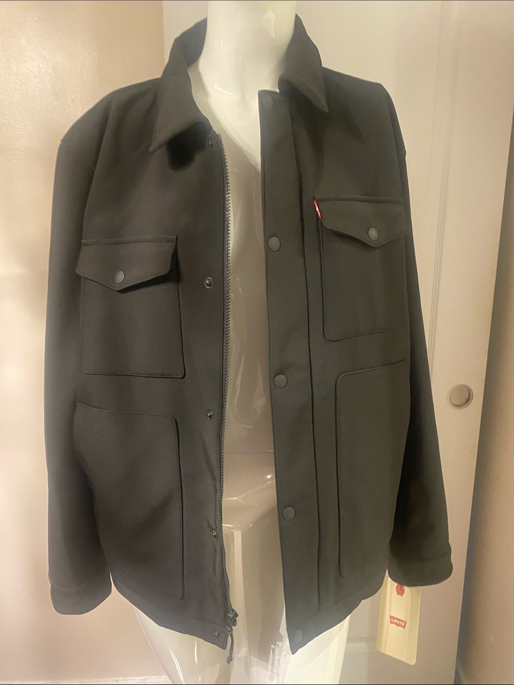 Levi's Black Pea Coat with Branded Interior Patch